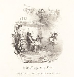 Le Diable emporte les Albums (Diabeł ucieka z albumami litografii) autorstwa Nicolas Toussaint Charlet