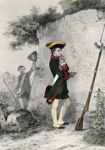 Napoleon I Bonaparte (1769 - 1821) w szkole wojskowej w Brienne w 1783 roku. Rycina Charleta z XIX wieku.