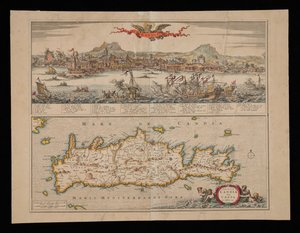 Widok Candia i Mapa Krety autorstwa Nicolas Visscher