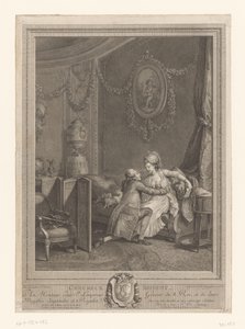 Szczęśliwa chwila Slaapkamerinterieur met koppel op bed Szczęśliwy moment (tytuł na obiekcie) autorstwa Nicolas de Launay (goudsmid)