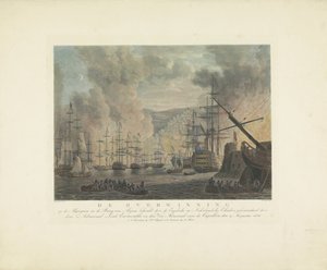 Bombardowanie Algieru, 1816 Zwycięstwo Algierczyków w Zatoce Algierskiej przez eskadry angielskie i holenderskie dowodzone przez admirała Lorda Exmouth i wiceadmirała Capellen, 27 sierpnia 1816 r. autorstwa Nicolaus Heideloff