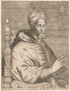 Portret papieża Grzegorza XIV w pozycji siedzącej Grzegorza XIII Pon. Maks. (tytuł na obiekcie) autorstwa Nicolaus van Aelst (attributed to)