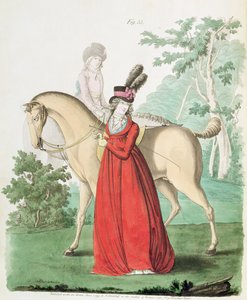 Dama jadąca konno w stroju jeździeckim z Galerii Mody Nikolausa Heideloffa, tom II, czerwiec 1795 (druk) autorstwa Nicolaus von Heideloff