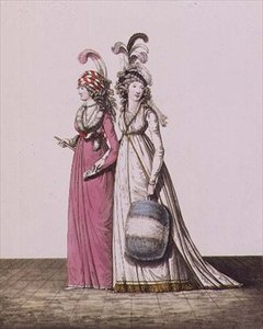 Suknie wieczorowe, figi. 34 i 35, z „Galeria Mody”, t. I, grudzień 1794 (druk)