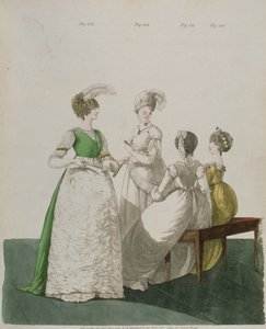 Cztery dziewczyny w balowych sukienkach z „Galerii Mody” N. Heideloffa, kwiecień 1800 autorstwa Nicolaus von Heideloff