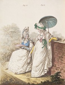 Poranne sukienki, figi. 111 i 112 z „Galerii Mody” Nikolausa Heideloffa Tom II, wrzesień 1796 (druk) autorstwa Nicolaus von Heideloff