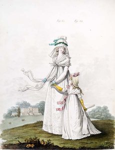 Matka i dziecko w żakietach z „Galerii Mody” Nikolausa Heideloffa, t. II, sierpień 1795 (druk) autorstwa Nicolaus von Heideloff