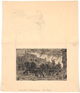 Dwa szkice ilustracji dla Sønderjyske Folkesagn, v. F. Ohrt. F.o. Gdzie najmniej się tego spodziewasz i f.n. Król Abel i pogromcy lin autorstwa Niels Skovgaard