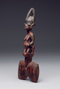 Różdżka do tańca Shango ( „oshe” Shango), od końca XIX do początku XX wieku (drewno, pigment i metal)
