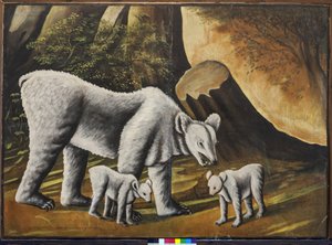 Niedźwiedzica z małymi misiami par Pirosmani, Niko (1862-1918). Olej na ceracie, rozmiar : 100x139