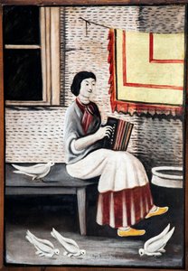 Sona Gorashvili gra na akordeonie par Pirosmani, Niko (1862-1918). Olej na tekturze, format: 109x71