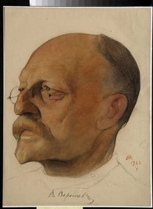 Portret Vikenti Vikentyevich Smidovich, dit Vikenti Veressaiev (1867-1945), rosyjski lekarz i pisarz (Vikenty Vikentyevich Veresaev) - Rysunek Nikołaja Andriejewicza Andriejewa (1873-1932) sangwina i kredki na papierze (32,5x24 cm) autorstwa Nikolai Andreevich Andreev
