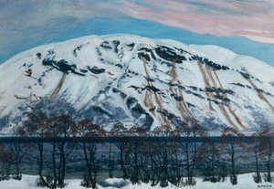 Zimny kwietniowy poranek z lawiną (Śnieżna góra), ok. 1909 autorstwa Nikolai Astrup