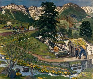 Dziedziniec Kvennagong i Jolster autorstwa Nikolai Astrup