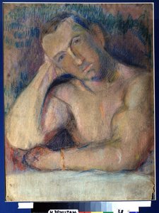 Portrait du poet Benedikt Livchits (1886-1939) (Portret poety Benedikt Livshits) - Represente torse nu, la tete penchee, posee dans sa main - Oeuvre de Nikolai Ivanovich Kulbin (Nicolas Koulbine) (1868-1917), pastel na papierze