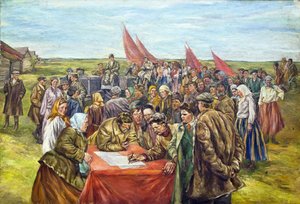 Podpisanie obligacji rządowych, połowa lat 30. XX wieku. autorstwa Nikolai Ivanovich Shestakov