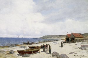 Rybacy na plaży (olej na płótnie)