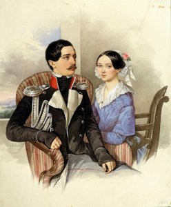 Portret hrabiego Jakova Karlovicha Sieversa (1818-1865) i hrabiny Vera Mikhaylovna (1818-1865) - Grafika N M Aleksiejewa (1800-1850) autorstwa Nikolai Mikhailovich Alexeyev