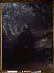 „Chrystus w Ogrodzie Oliwnym” Jezus na Górze Oliwnej (lub wzgórzu Getsemani) dominującym nad Jerozolimą odsuwa się od śpiących uczniów, aby modlić się przed jego aresztowaniem. Obraz Nikołaja Nikołajewicza Ge (wesoły) (1831-1894) 1869-1880 Tre . państwa