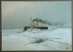 Rosyjski lodołamacz Iermak (Lodołamacz Yermak) - Praca Nikołaja Nikołajewicza Karasina (1842-1908), akwarela i biały na papierze (45,4x76 cm)