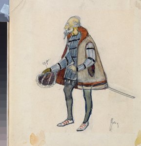 Kostium przygotowawczy Rycerz Skąpiec do sztuki teatralnej „Avare Knight” Aleksandra Puszkina (1799-1837) (Projekt kostiumów do sztuki teatralnej Skąpiec Rycerz Puszkina) - Praca Nikołaja Pawłowicza Uljanowa (Ulyanov) ( 1875-1949), ur
