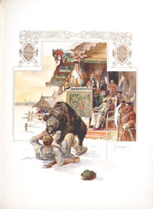 Niedźwiedź przynęta. Ilustracja do Wielkiego Księcia, Cara i Cesarskiego Łowiectwa w Rosji autorstwa N. Kutepov
