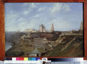 Widok na cytadelę w Riazaniu (Rosja). (Widok na Cytadelę w Riazaniu). Obraz Nikołaja Stiepanowicza Iwanowa (1816-1891), olej na płótnie, ok. 1840 r., XIX-wieczna rosyjska sztuka pejzażowa. Państwowe Regionalne Muzeum Sztuki im. I.Pozhalostina, Riazań (Rosj autorstwa Nikolai Stepanovich Ivanov