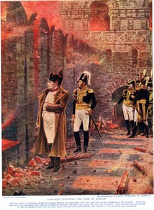 Napoleon oglądający ogień Moskwy, ilustracja z „Historia narodów Hutchinsonów”, ok. 1910 r. autorstwa Nikolai Stepanovich Vereshchagin