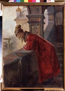 Bojar (Bojar, Boiar) w tradycyjnym stroju w Rosji na przełomie XVI i XVII wieku (Bojar na ganku) - Obraz Nikołaja Wasiljewicza Nevreva (1830-1904) - Olej na płótnie - Państwowe Muzeum Sztuki Regionalnej I Pozhalostin , Riazań