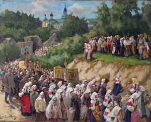 Procesja krzyżowa w klasztorze Zaśnięcia Pskowo-Pieczerskiego autorstwa Nikolai Vasilyevich Kharitonov