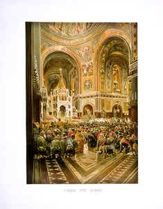 Konsekracja Katedry Chrystusa Zbawiciela. Koronacja cesarza Aleksandra III i cesarzowej autorstwa Nikolai Yegorovich Makovsky