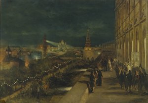 Iluminacja Moskwy z okazji koronacji cesarza Aleksandra III 15 maja 1883 r. autorstwa Nikolai Yegorovich Makovsky