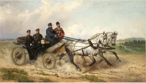 Car Aleksander III i cesarz Wilhelm II w landau, 1888