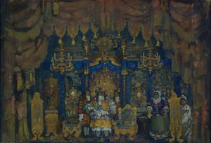 Pokój Jourdains. Scenografia do spektaklu teatralnego Mieszczan jako szlachcic J.-B. Moliera, 1911 autorstwa Nikolaj Nikolaevic Sapunov