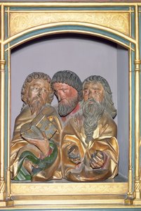 Drewniane rzeźby SS. Paweł, Mateusz i Tomasz, z predelli ołtarza z Isenheim, ok. 1490 (drewno malowane)