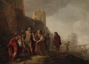 Legaci Aleksandra Wielkiego inwestujący ogrodnika Abdalonymusa w insygnia królestwa Sydonu, ok. 1645-ok. 1650 (olej na panelu)0