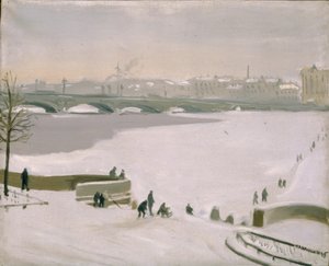 Przeprawa przez zamarzniętą Newę, 1935 autorstwa Nikolay Fyodorovich Lapshin