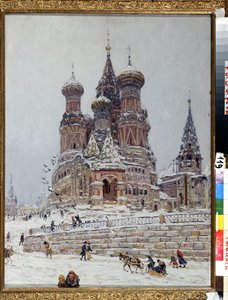 ""Plac Czerwony w Moskwie z widokiem na Sobór Wasyla Błogosławionego (Św. Bazylego) (lub Sobór Wstawiennictwa Dziewicy (Wstawiennictwa Dziewicy) lub Sobór Błogosławionego Bazylego (Błogosławionego) (Plac Czerwony w Moskwie) .