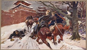 Walka kawalerii na przedmieściach Moukden, ilustracja z „Mandżuria: obrazy z wojny rosyjsko-japońskiej”, red. A. Martynoff, St. Petersburg