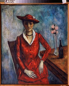 Kobieta w czerwieni - Obraz Nikołaja Władimirowicza Sinezubow (Nicolas Sinezuboff) (1891-1956), olej na płótnie autorstwa Nikolay Vladimirovic Sinezubov