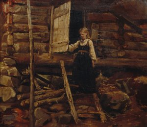 Dziewczyna na schodach (olej na płótnie)