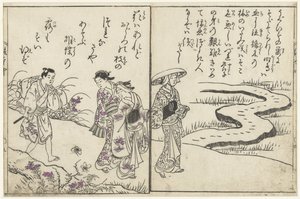 Wędrowcy w krajobrazie z kwiatami autorstwa Nishikawa Sukenobu (attributed to)