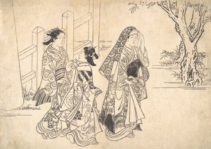 Kurtyzana z dwiema asystentkami, ca. 1690-1751. autorstwa Nishikawa Sukenobu