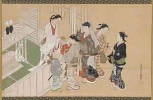 Pierwsza wizyta niemowlęcia w sanktuarium Shinto, okres Edo, koniec XVII-początek XVIII wieku.