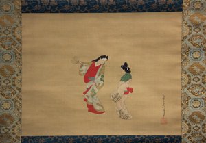 Kobieta i pomocnik, XVIII wiek. autorstwa Nishikawa Sukenobu