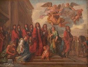 Radni paryscy opuszczają Hotel de Ville i udają się do Notre Dame, aby złożyć podziękowania po zwycięstwie Seneffe w 1674 r., ok. 1681 r. (olej na płótnie)