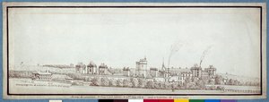 Chateau de Vincennes, z dymiącymi kominami (pióro i atrament na papierze)