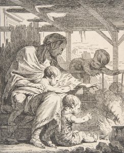 Rodzina grzejąca ręce przy ogniu, XVIII w., XVIII w.