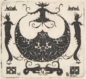 Pierścień w kształcie księżyca i figury groteskowe, ca. 1620-30. autorstwa Noel Rouillard