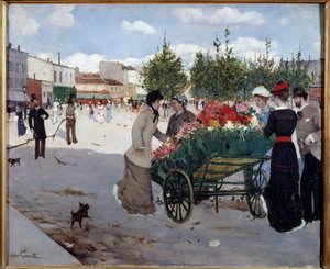 Kwiaciarnia na Boulevard Rochechouart w Paryżu (Marche de la Madeleine). Obraz Norberta Goeneutte (1854-1894)